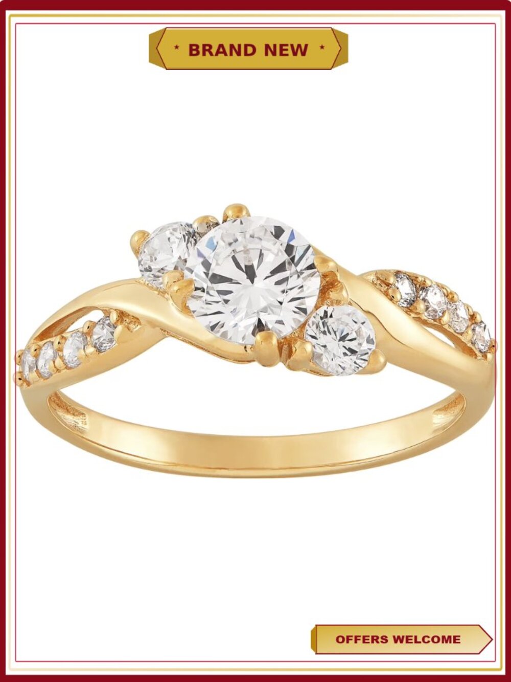3 Stone Cubic Zirconia Ring 10K Yellow Gold Size 6 Engagement Style